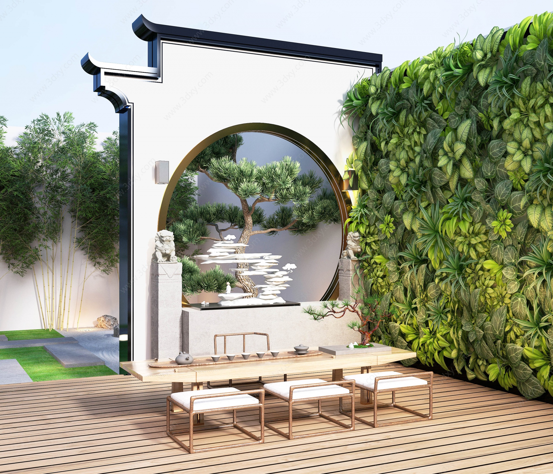 新中式庭院景观别墅花园3D模型