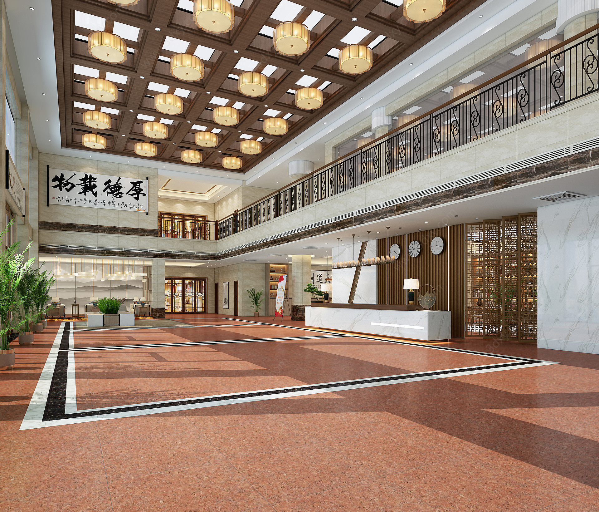 新中式大厅服务大厅休闲区3D模型