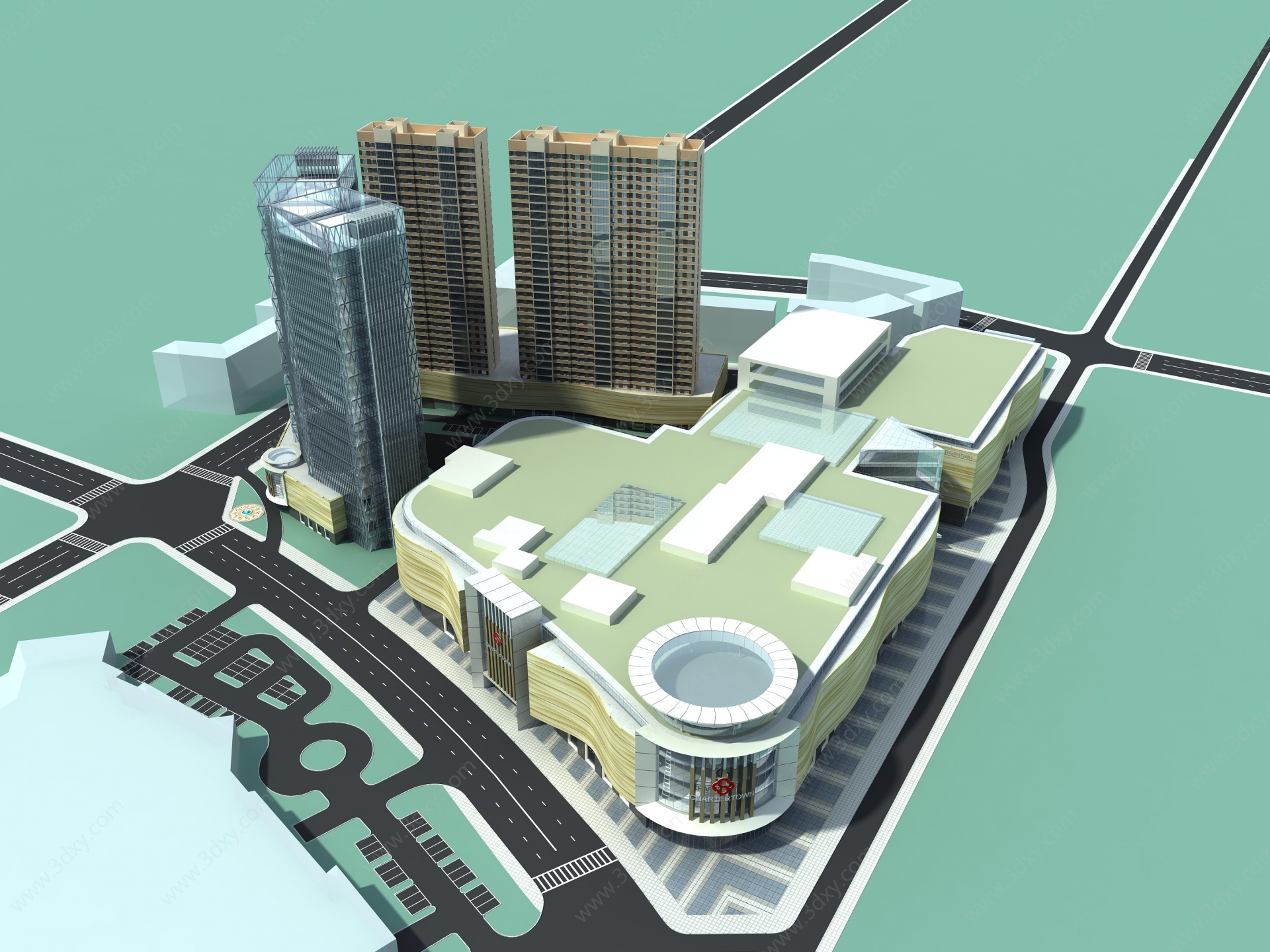 现代商场住宅办公鸟瞰规划3D模型