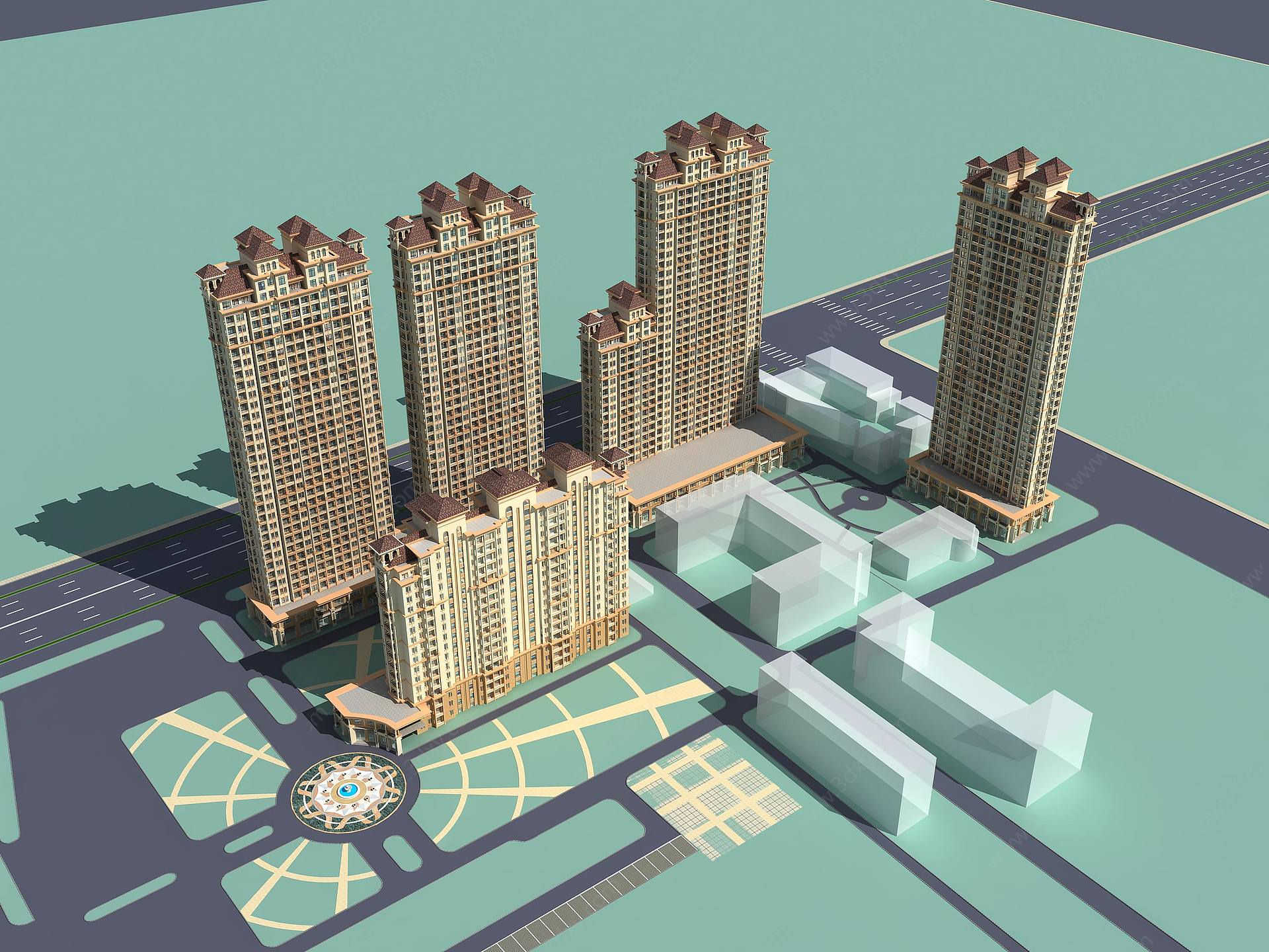 西班牙高层住宅小区规划3D模型