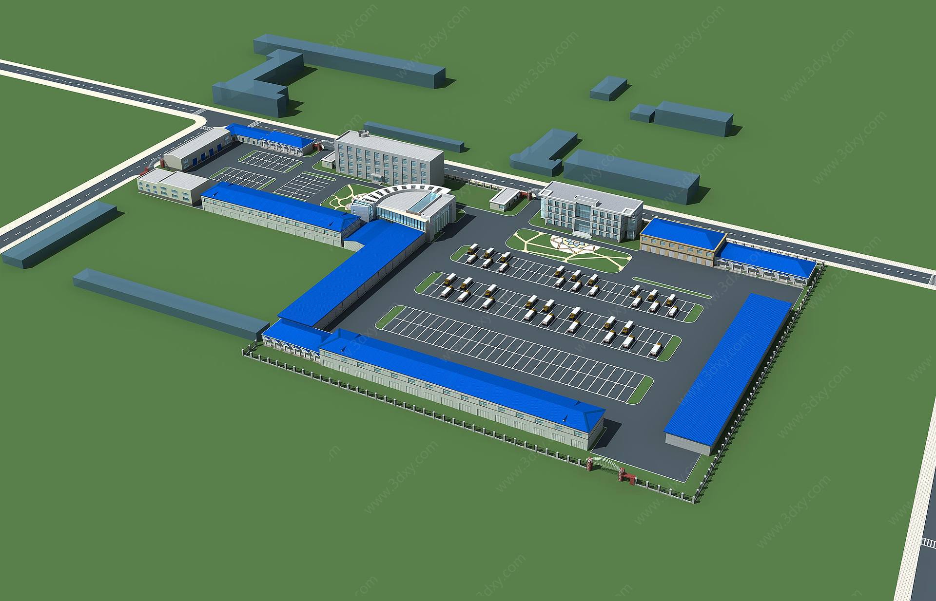 地面规划现代厂区办公车库3D模型