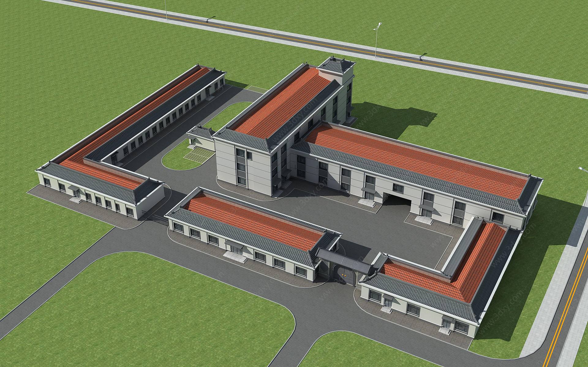 中式古建厂区规划厂房3D模型