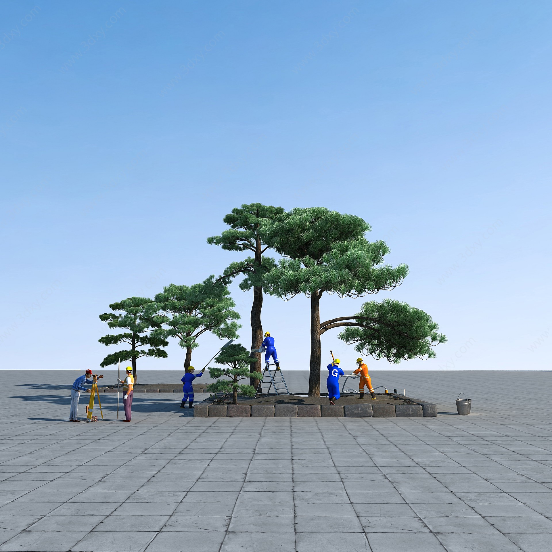 现代树木黑松树3D模型