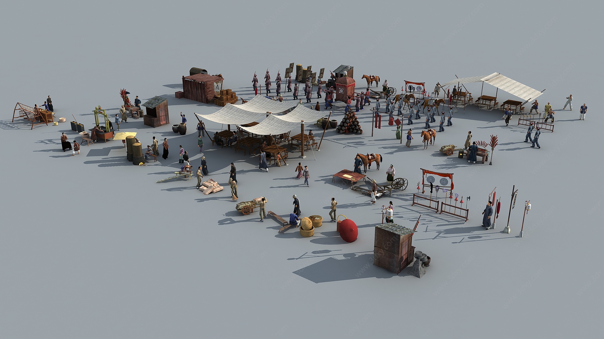 中式古代人物车马集集市3D模型