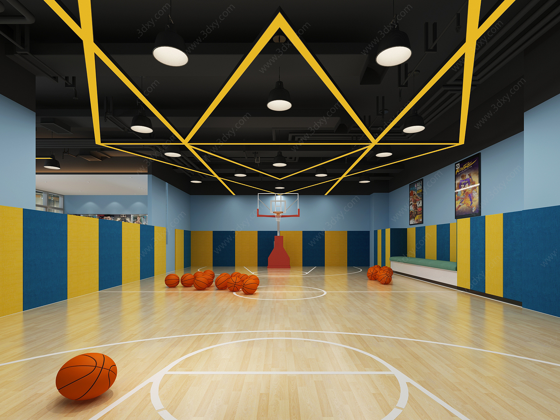 现代少儿篮球场篮球框3D模型