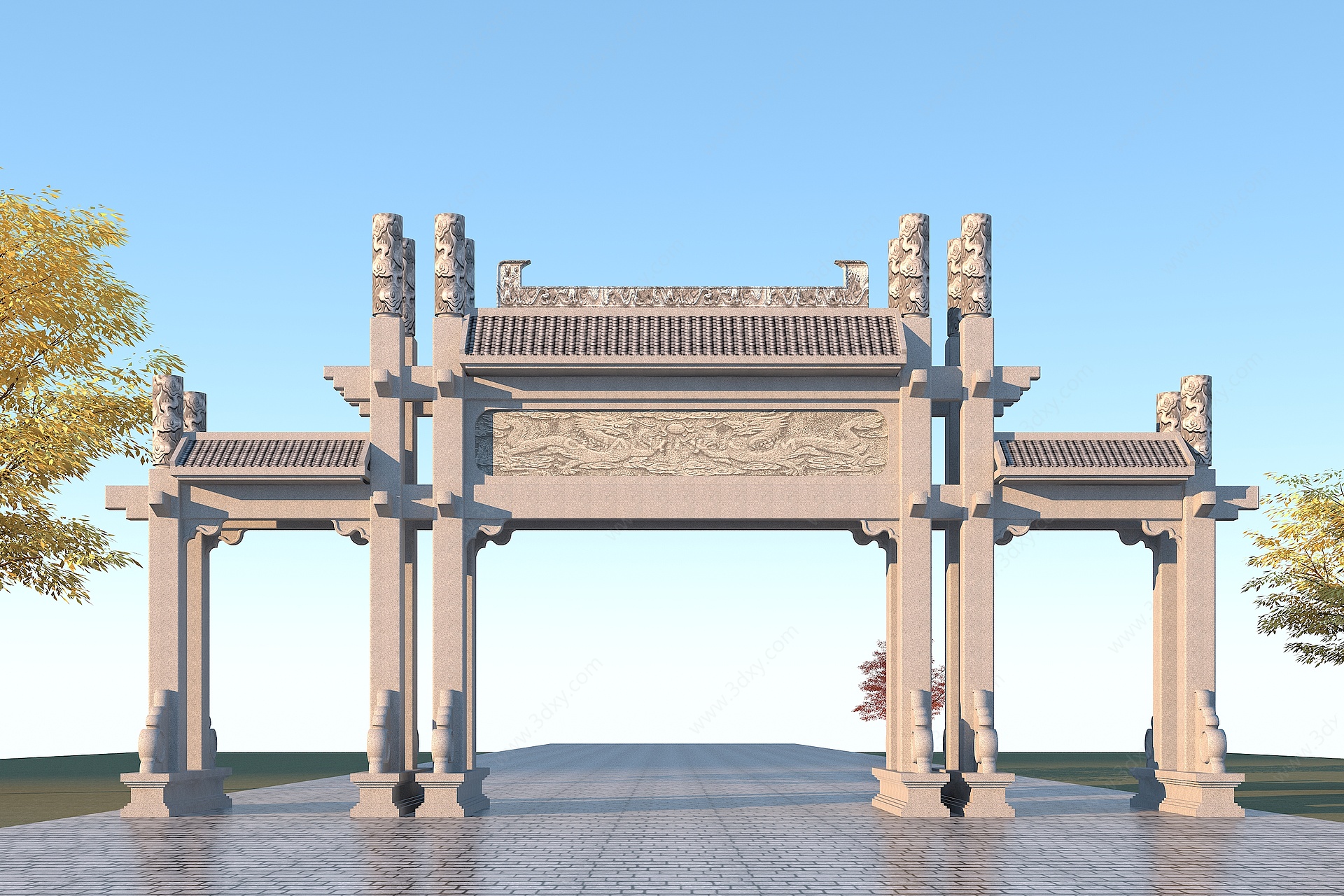 中式大门古建牌坊3D模型
