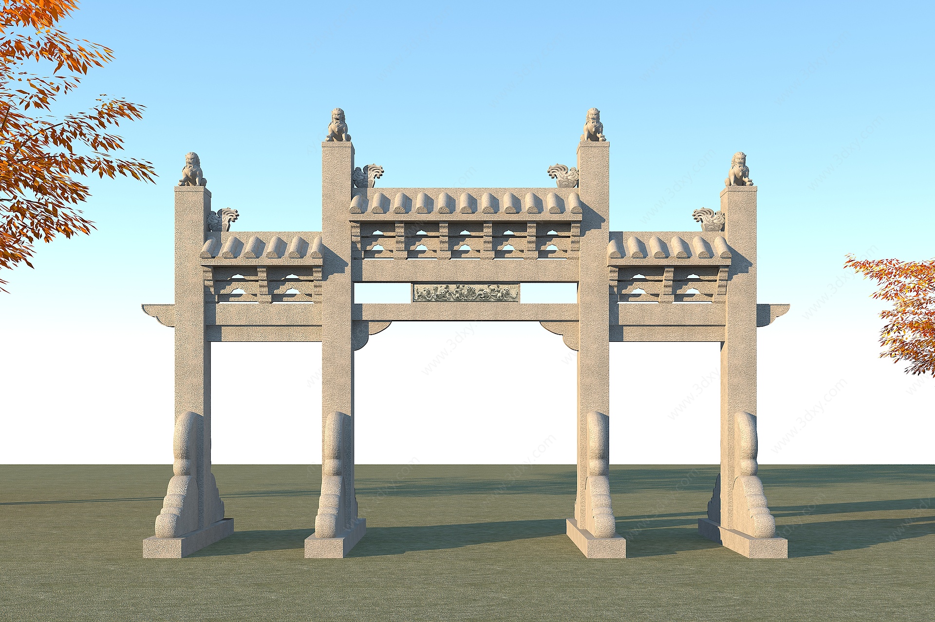 中式古建大门牌坊3D模型