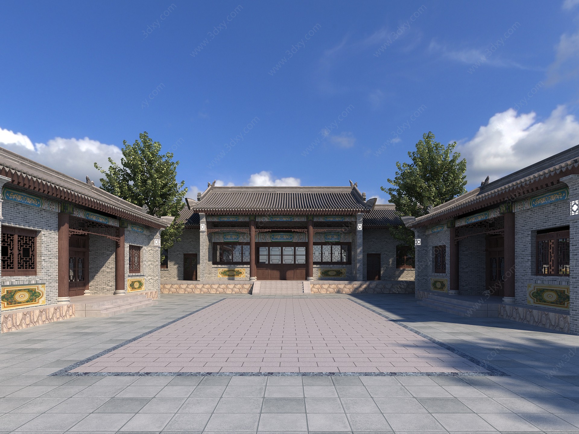 中式古建筑三合院3D模型
