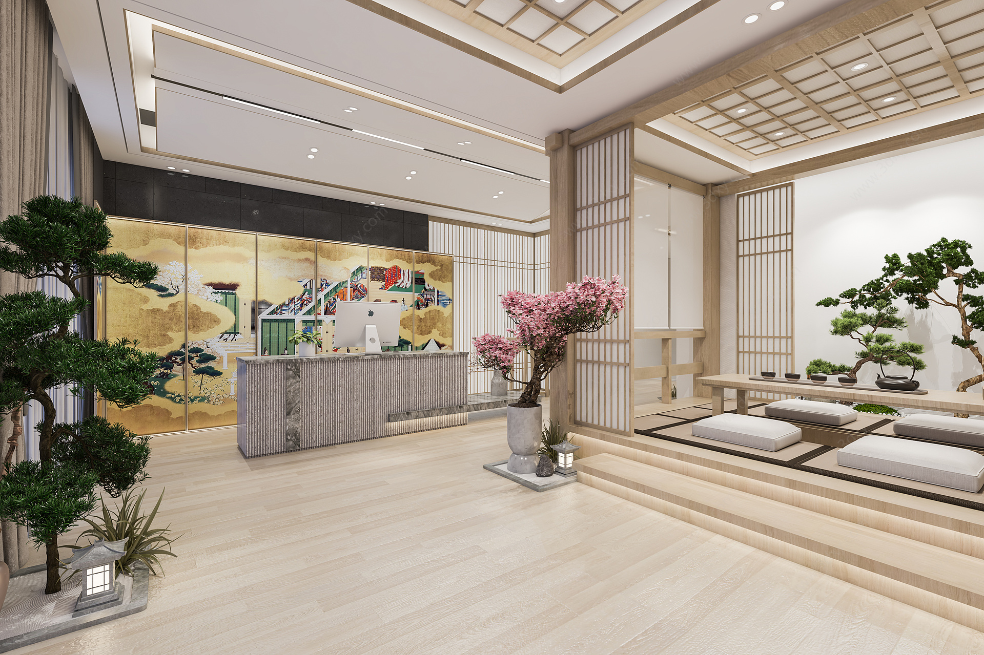 日式美容院大厅3D模型