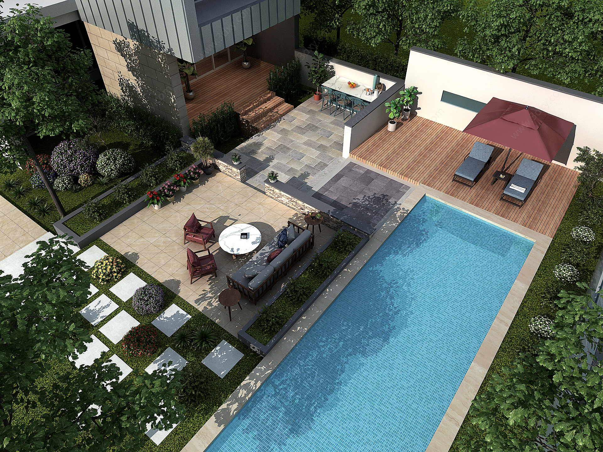 现代花园阳台庭院3D模型
