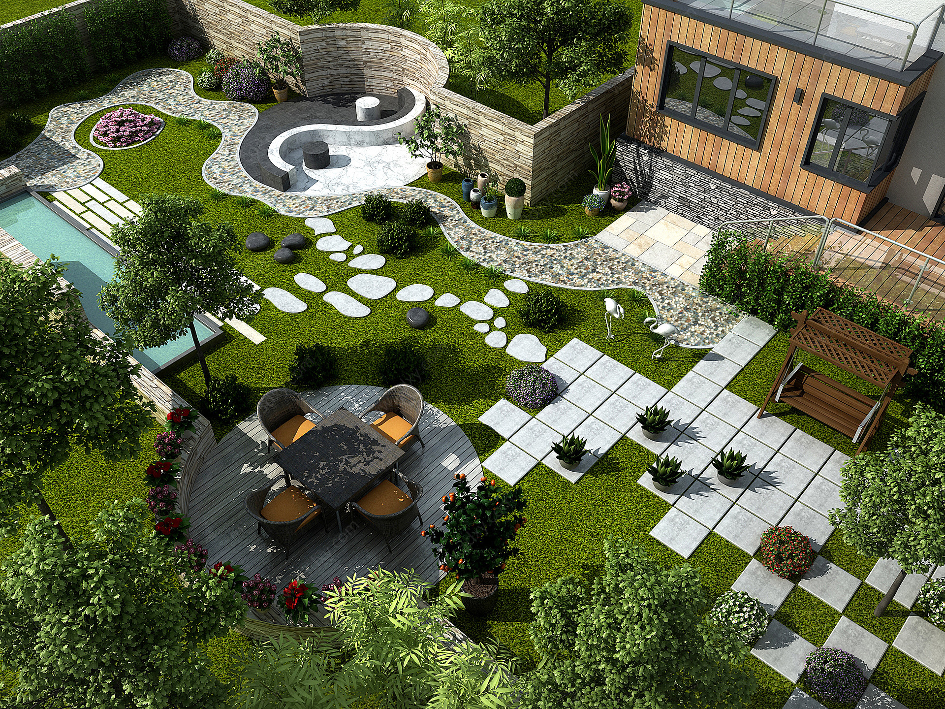 现代花园阳台庭院3D模型