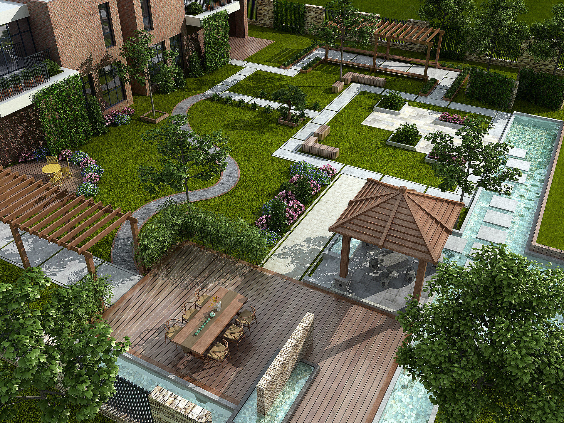 新中式花园3D模型