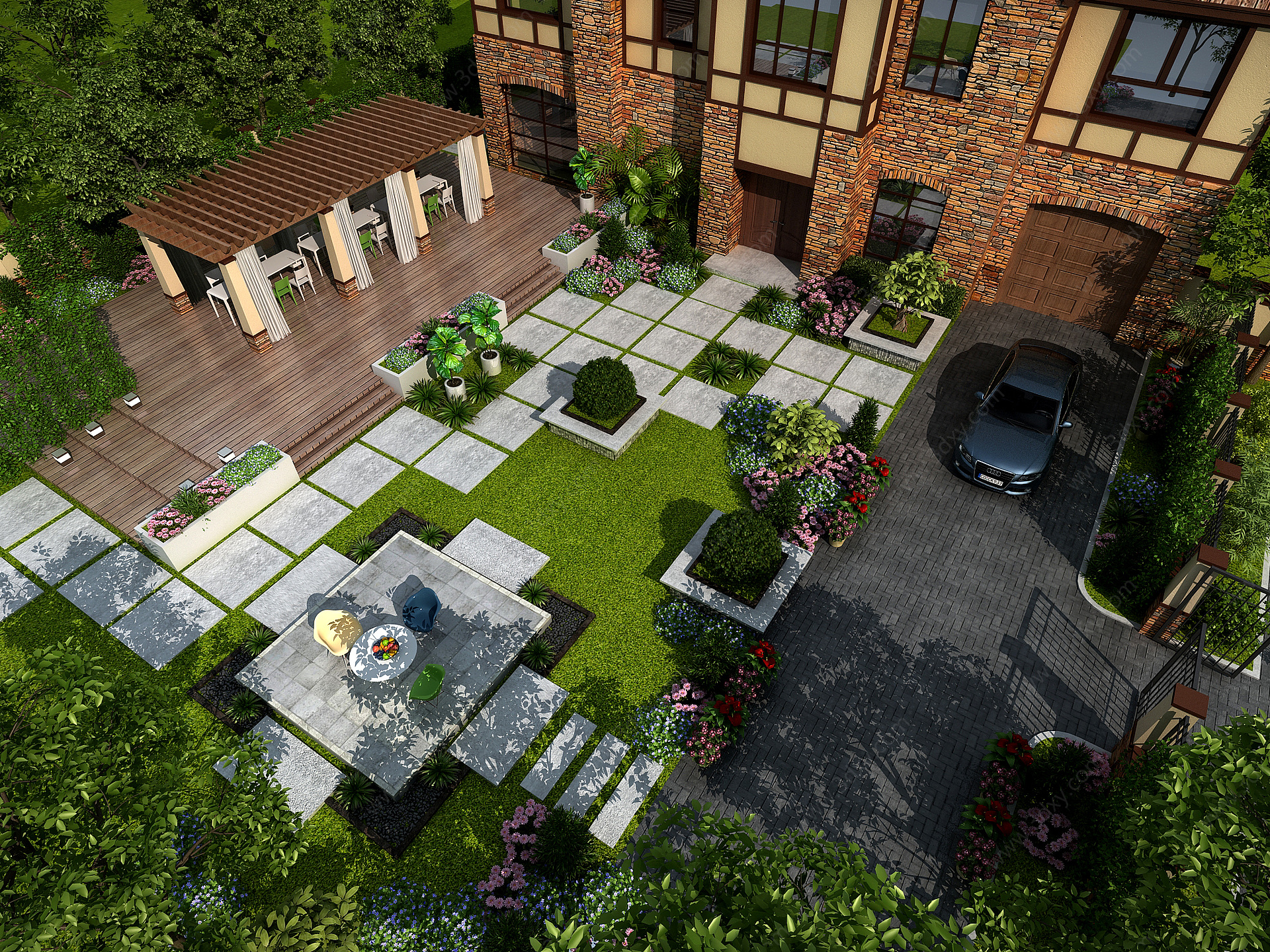现代花园庭院3D模型