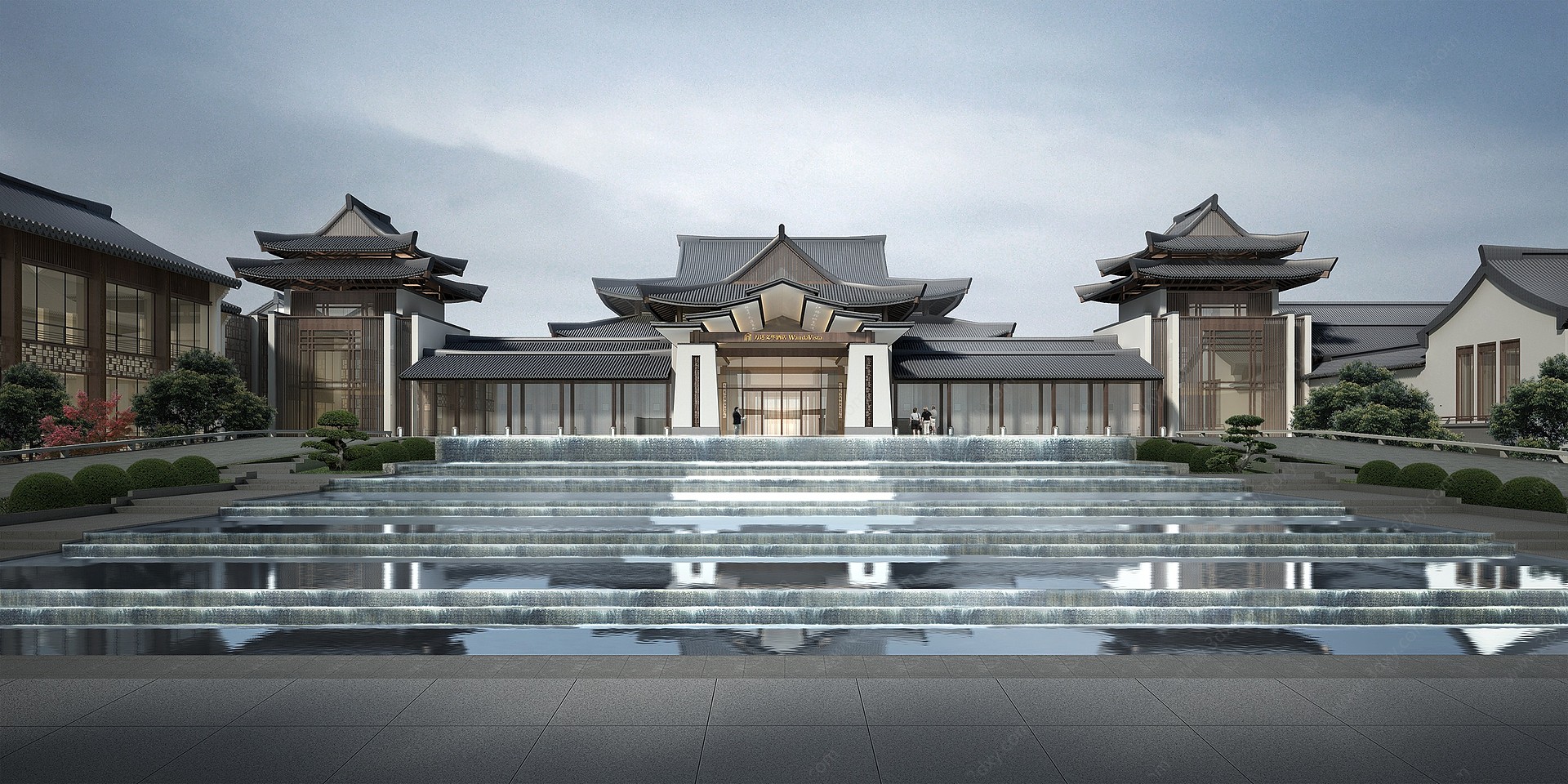 新中式酒店外观3D模型