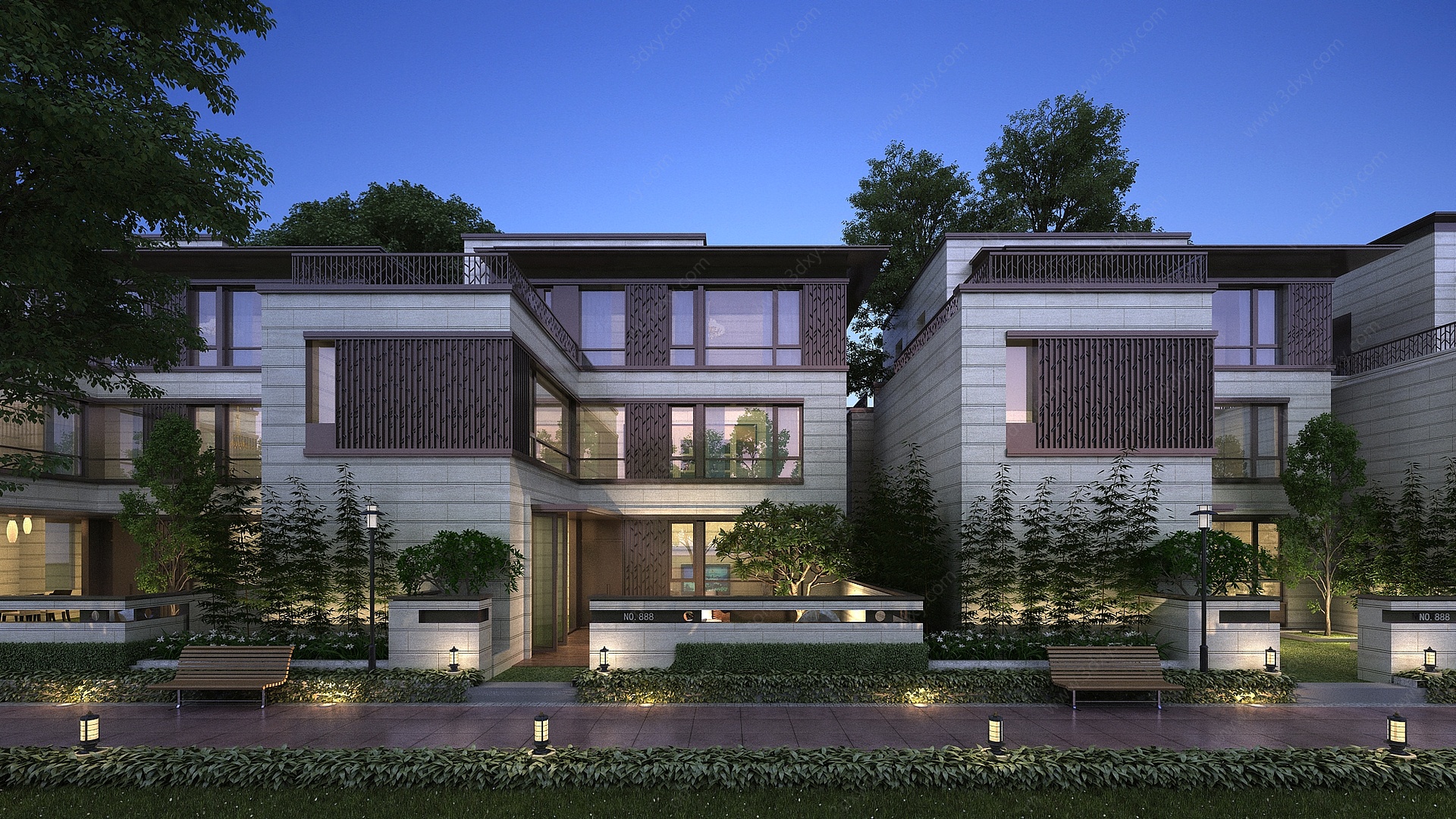 新中式风格双拼别墅3D模型