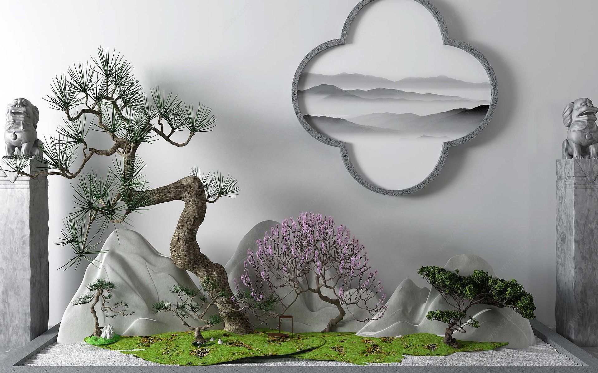 新中式景观小品景观树3D模型