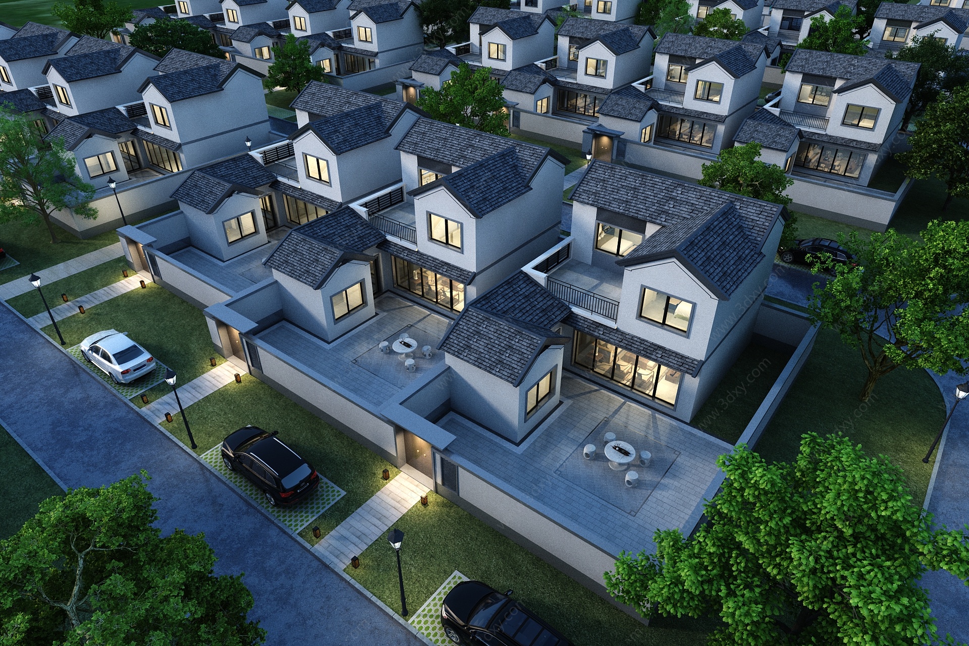 中式连排别墅3D模型