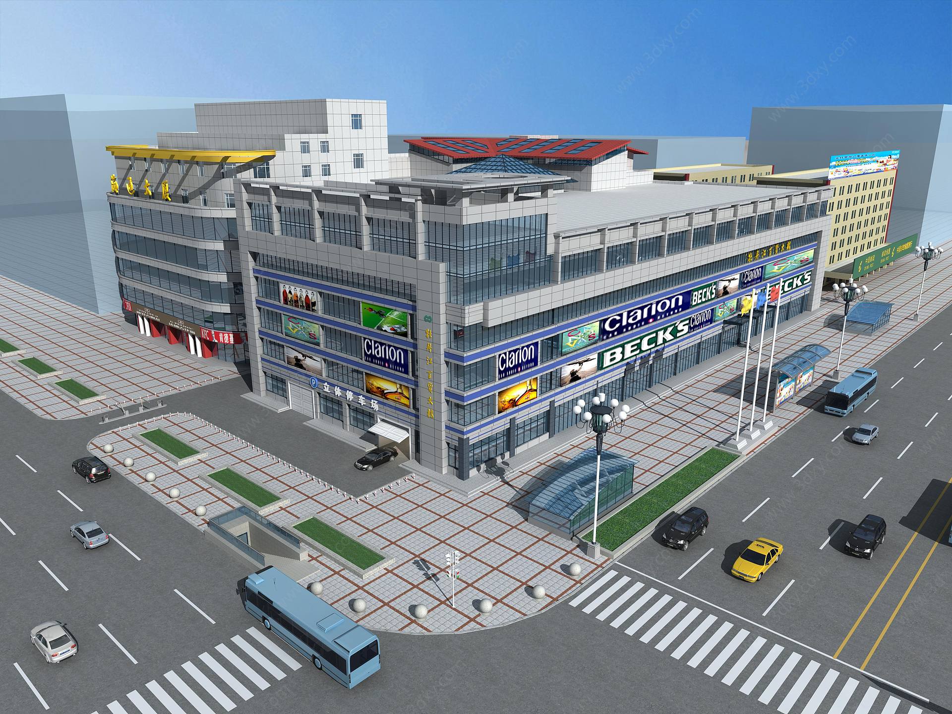 现代商业区外观商场3D模型