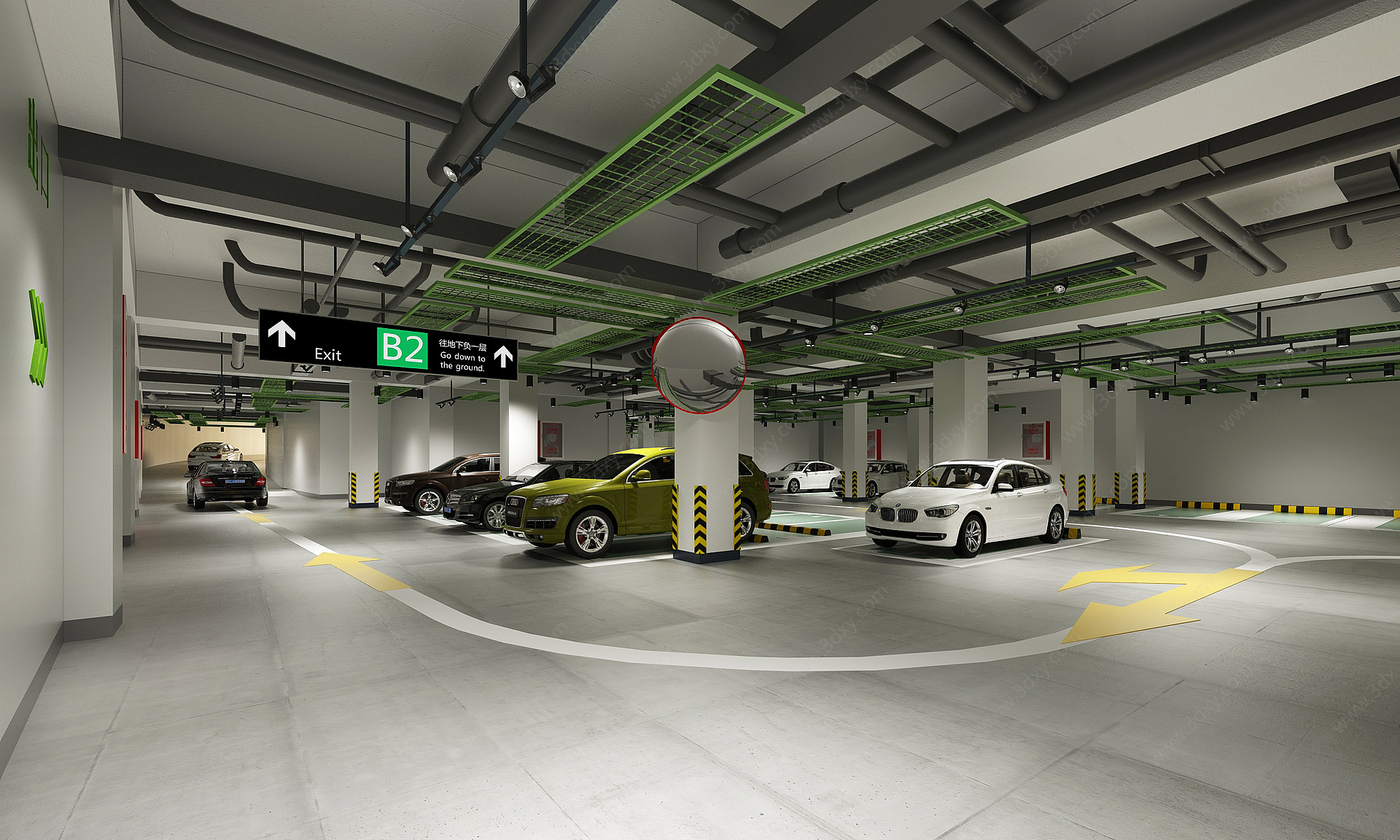地下停车场汽车交通指示牌3D模型
