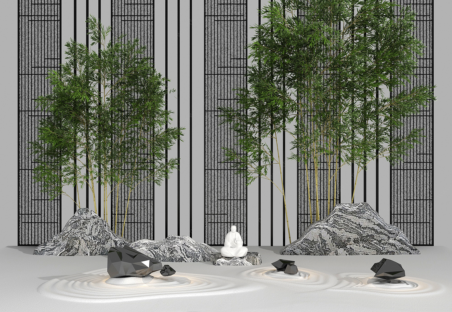 竹子假山旱景景观园艺小品3D模型