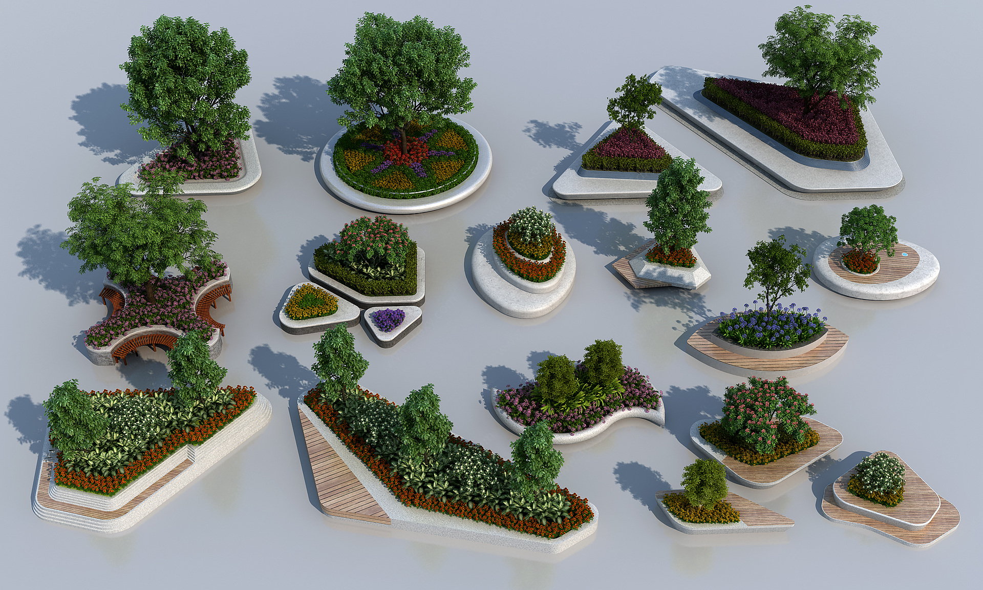 现代树池坐凳户外花坛花池3D模型