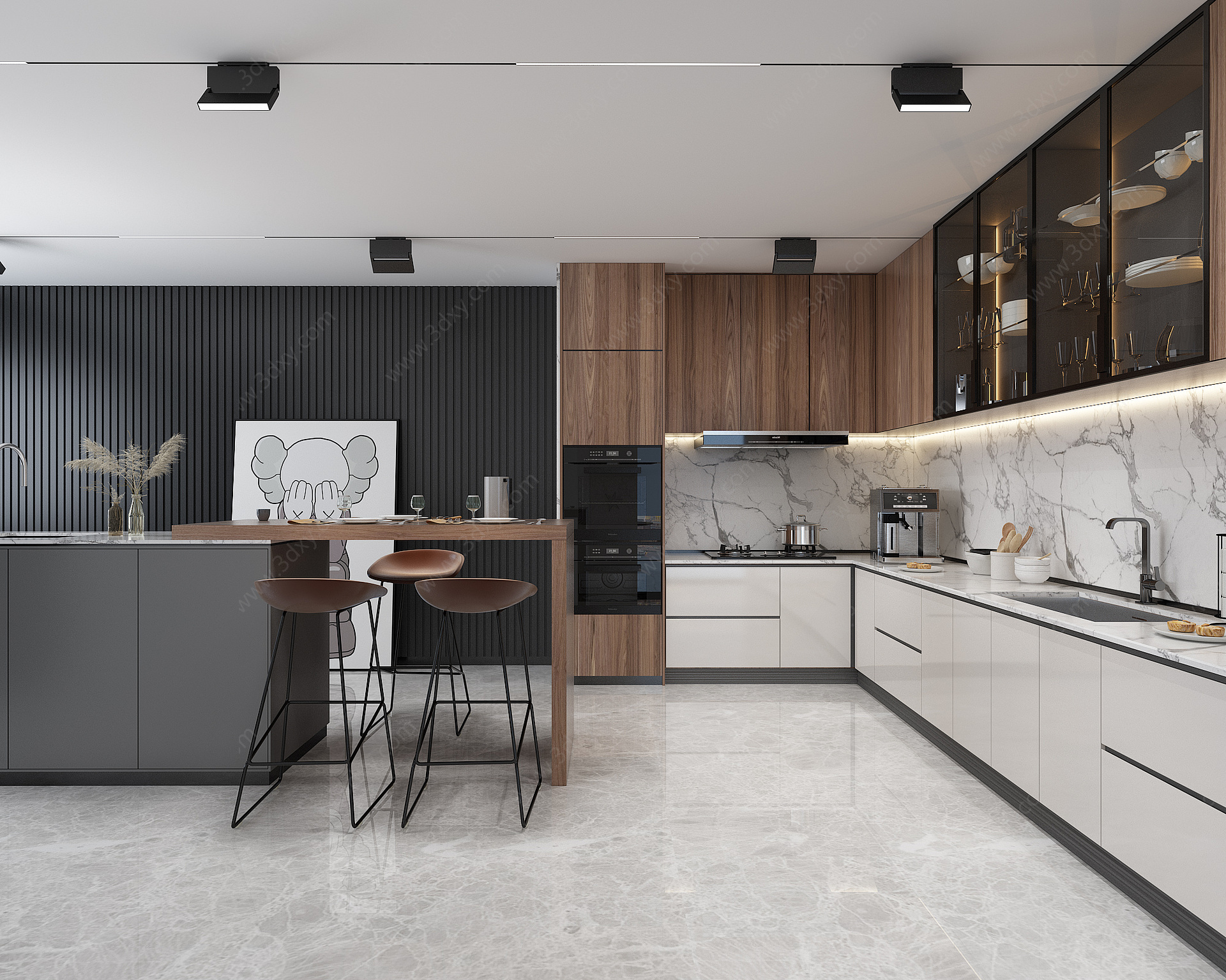现代厨房橱柜厨房用品3D模型