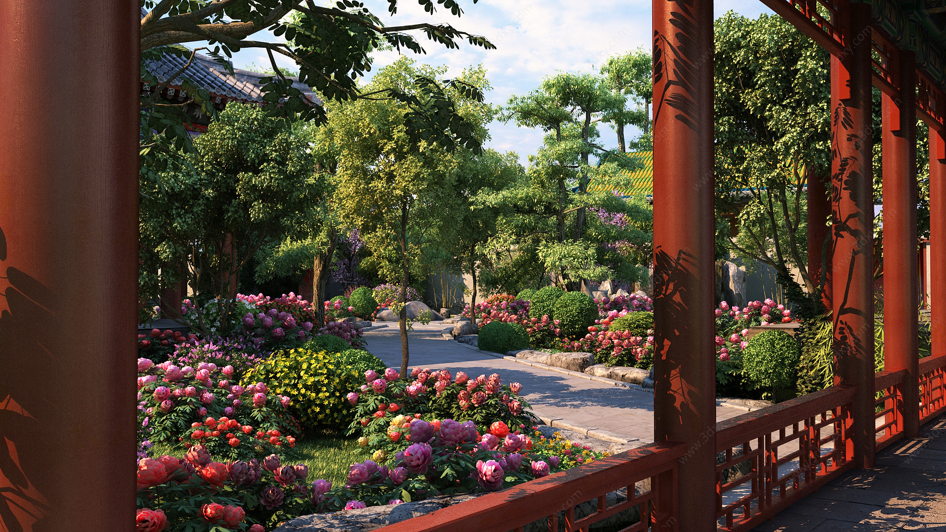 中式庭院花园3D模型
