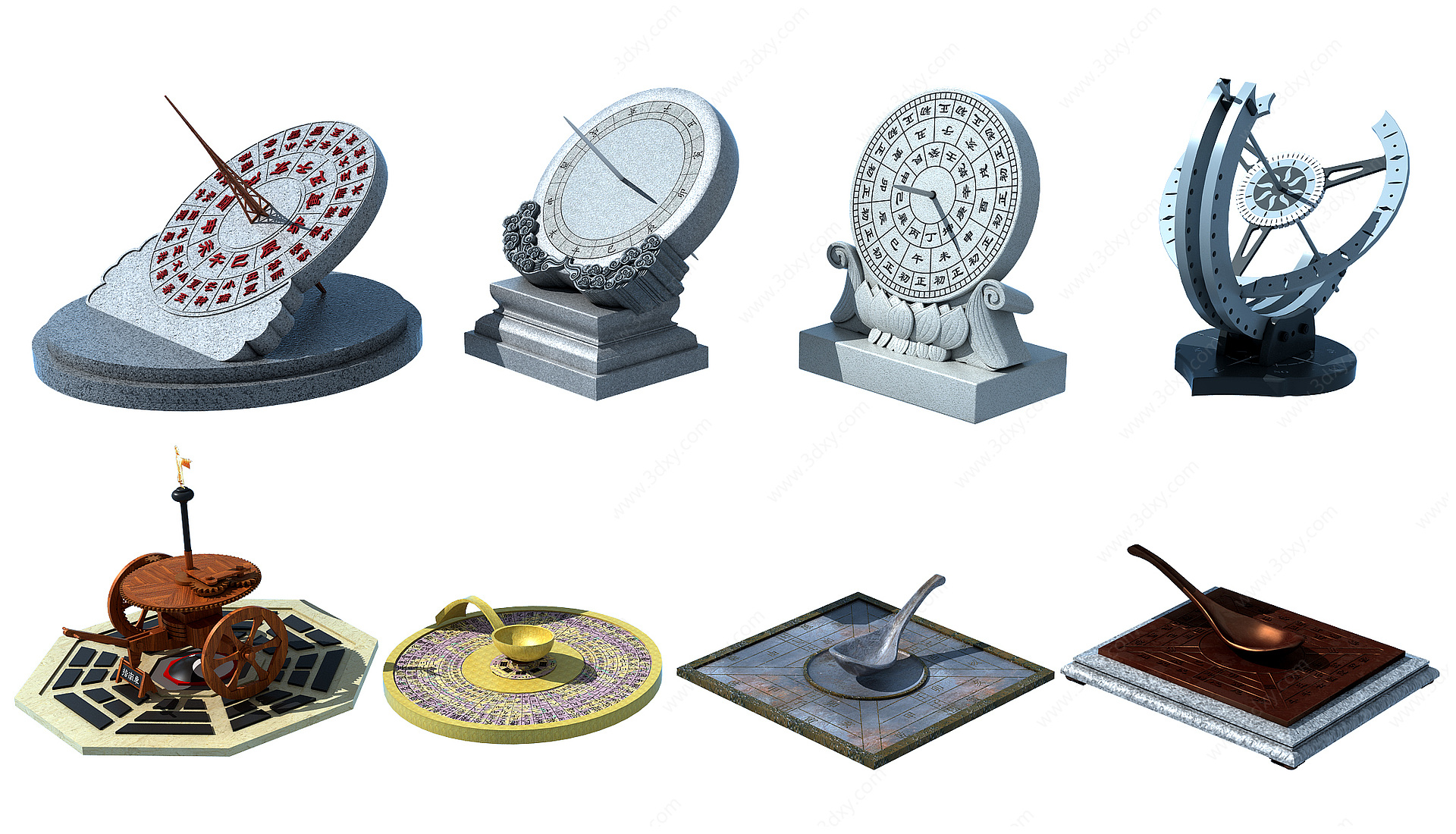 中式日晷仪古代司南指南针3D模型