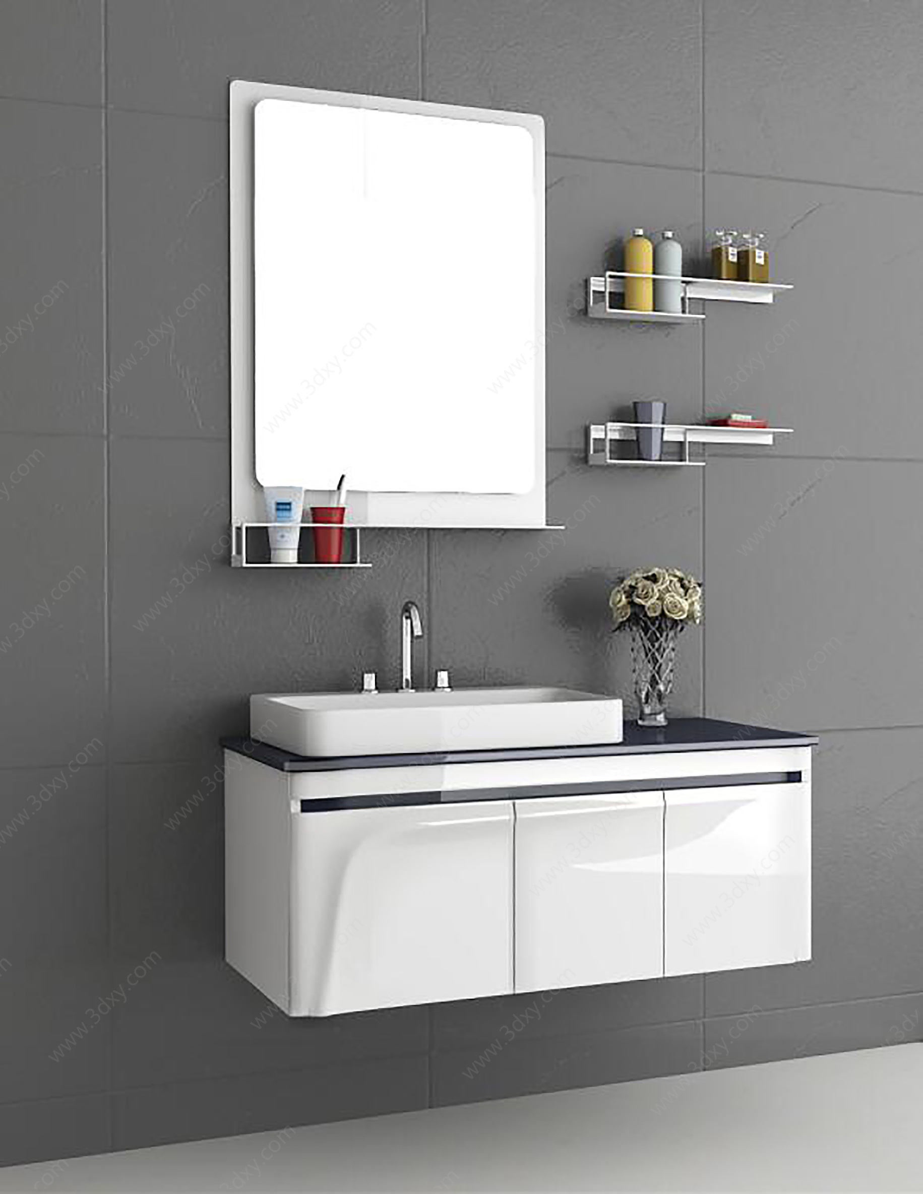 现代浴室柜洗手盆实木柜体3D模型