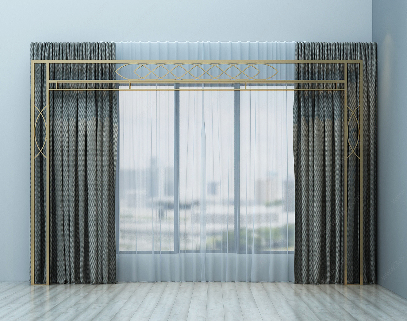 现代窗帘吊灯组合3D模型