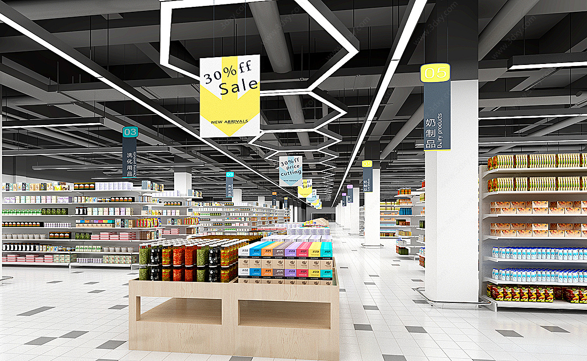 现代百货超市货架3D模型