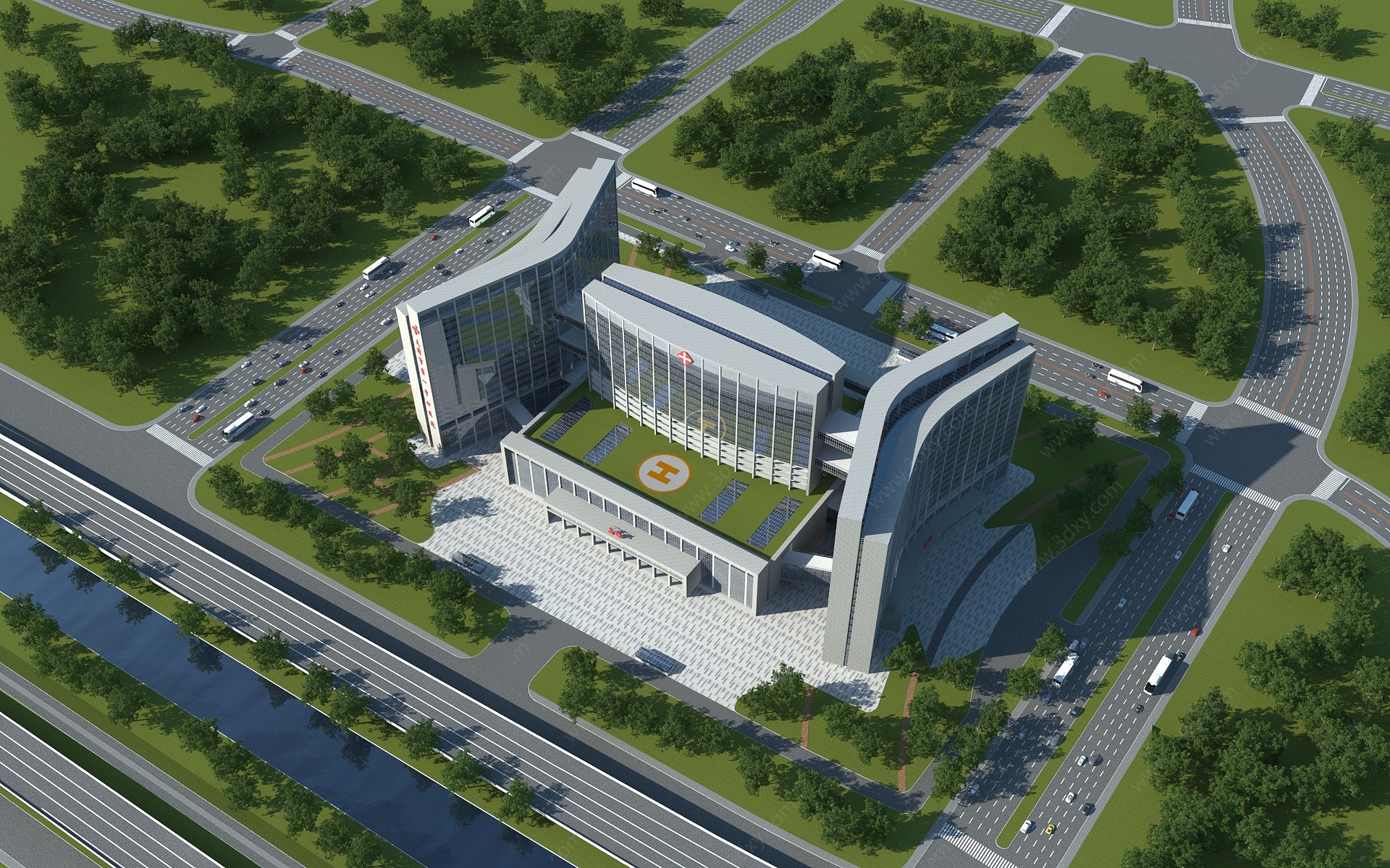 现代医院建筑外观3D模型
