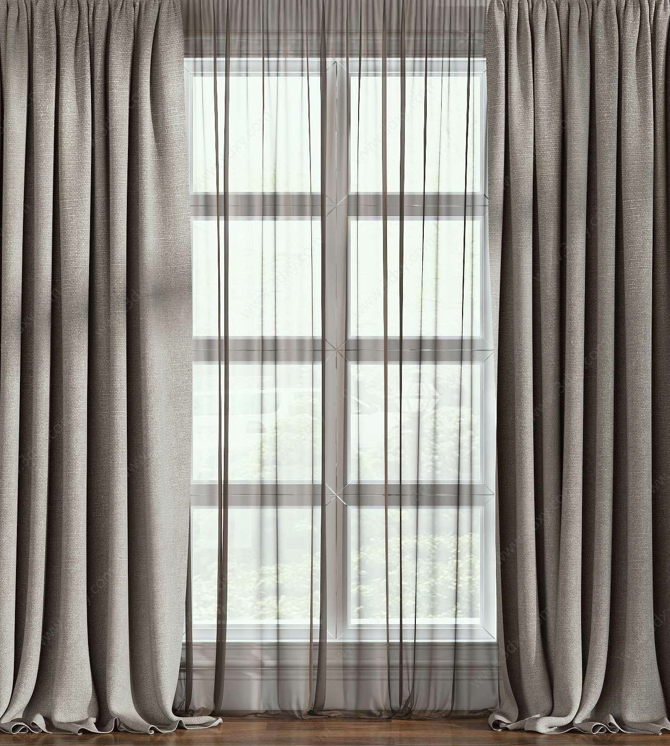 现代麻布窗帘3D模型