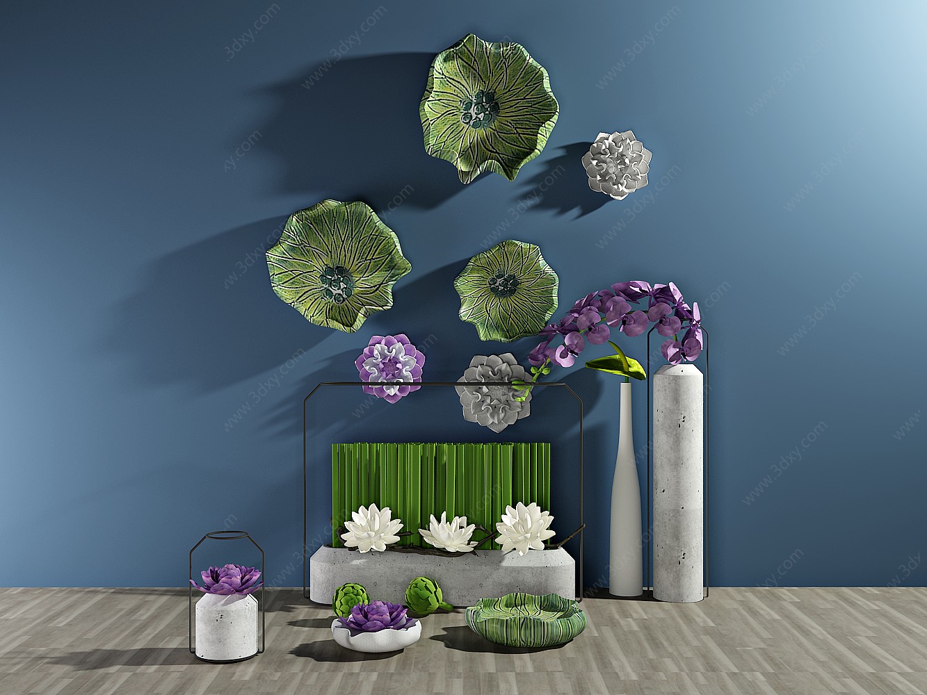 现代植物盆栽绿植莲花荷叶3D模型