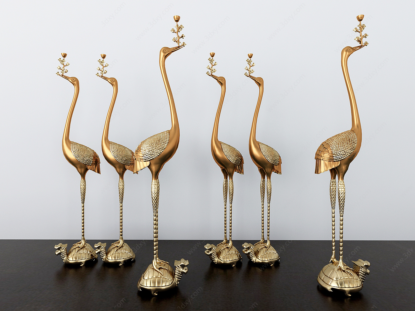 现代鸵鸟与花金属摆件组合3D模型