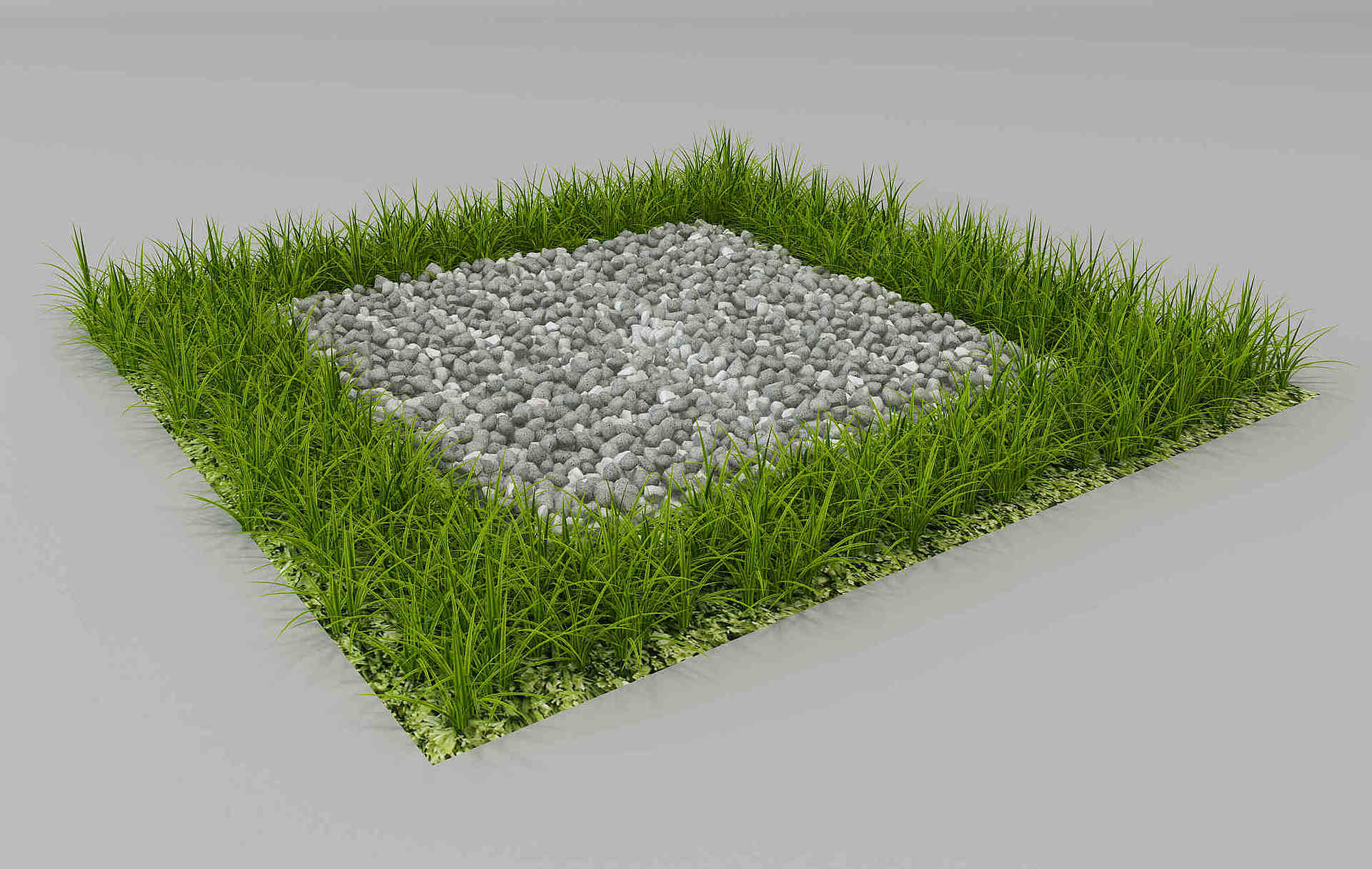 现代鹅卵石草坪3D模型