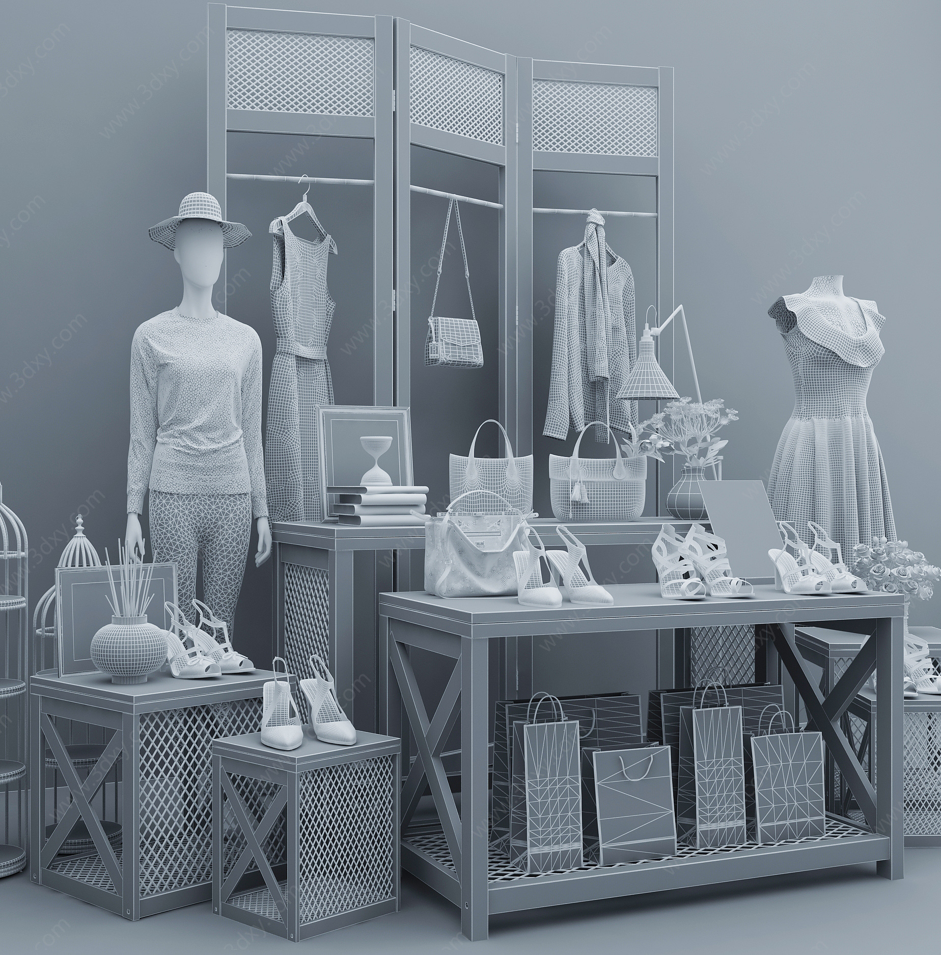 现代服装展示组3D模型