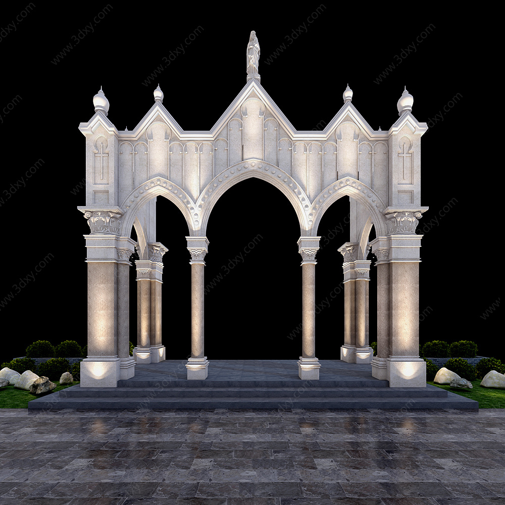 欧式简约教堂门头3D模型