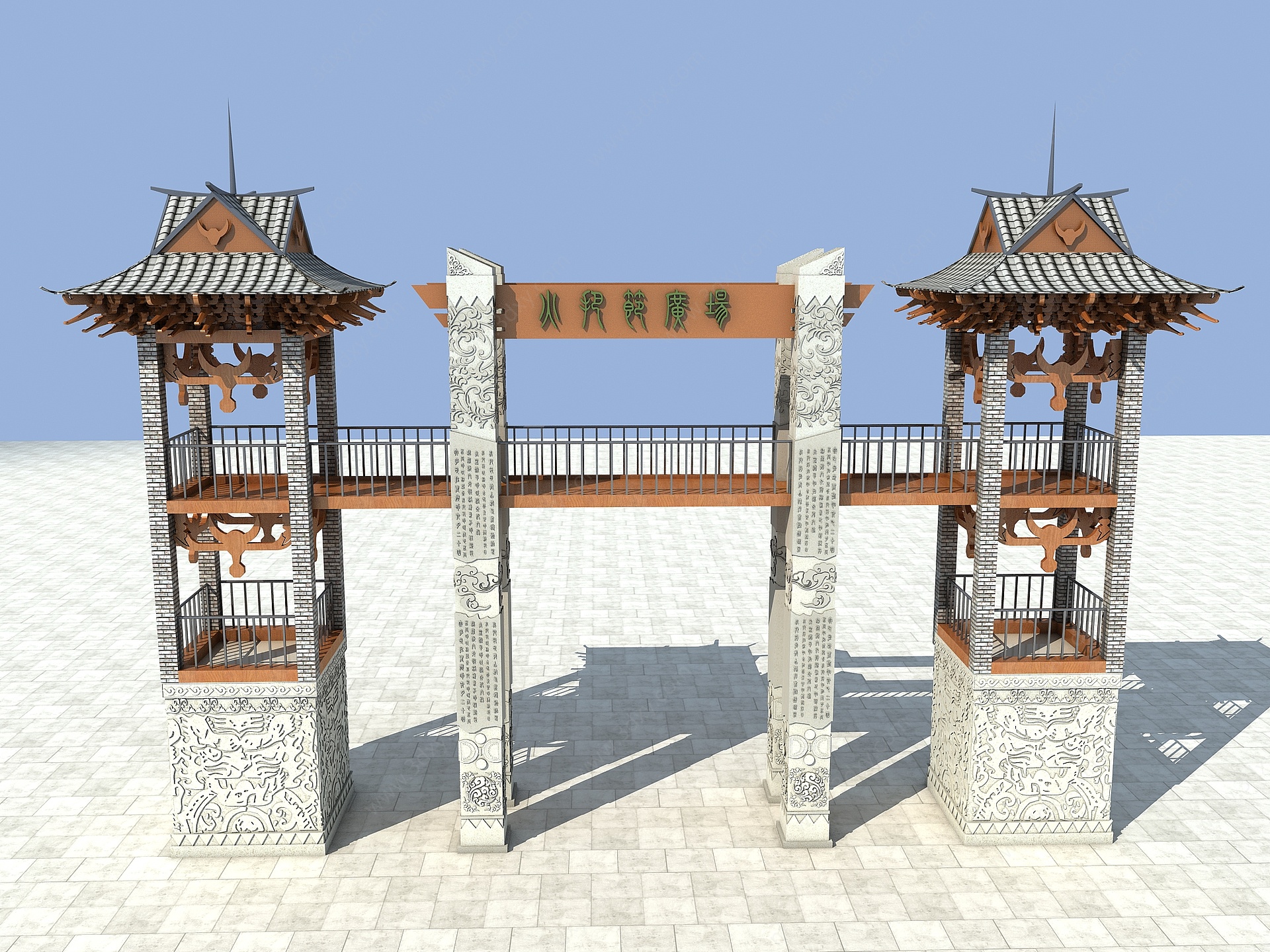 新中式院墙围墙大门景墙3D模型