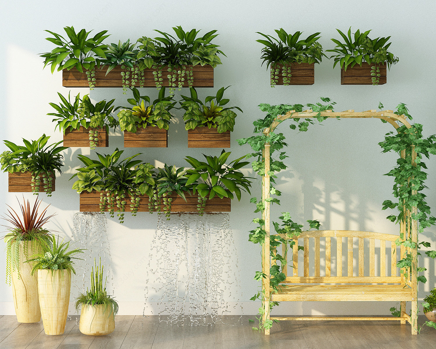 现代绿植盆栽吊椅组合3D模型