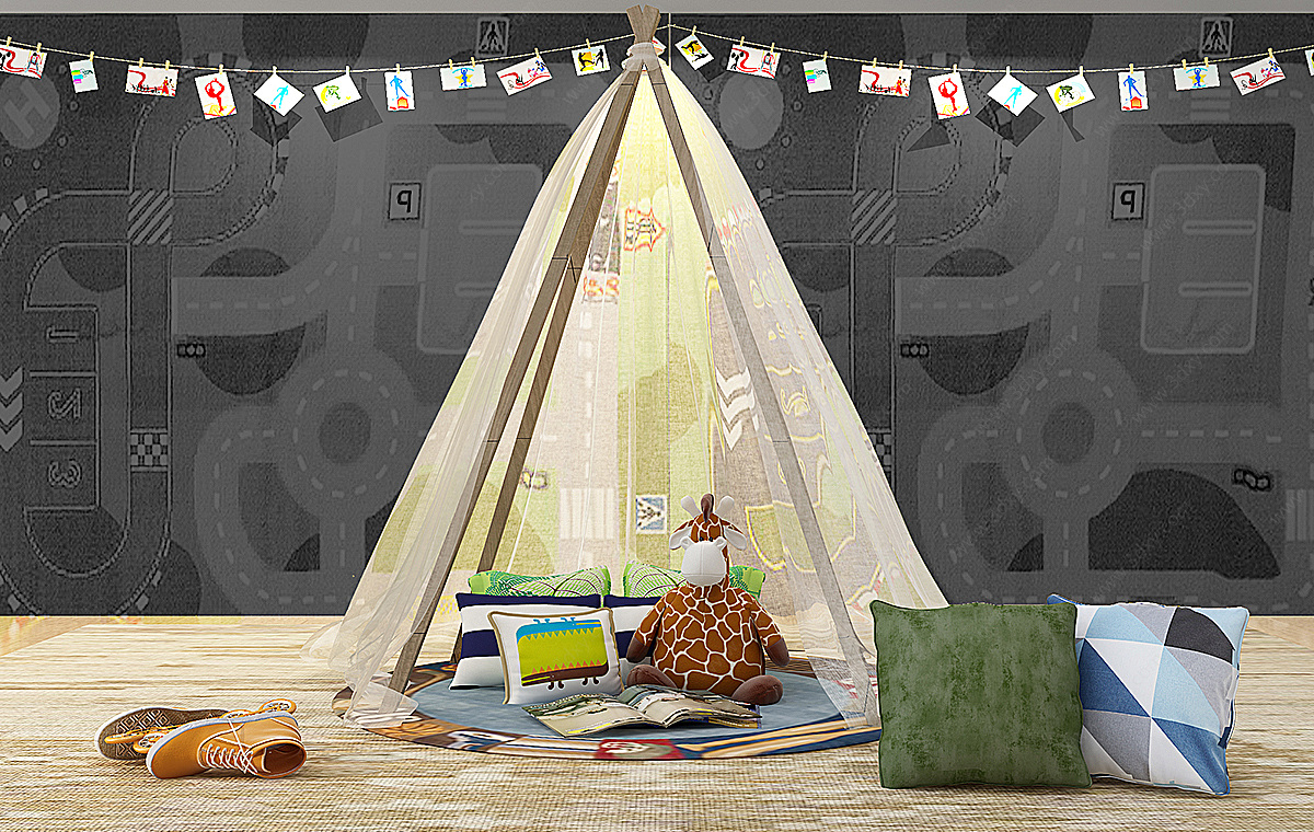 现代儿童房摆件帐篷3D模型