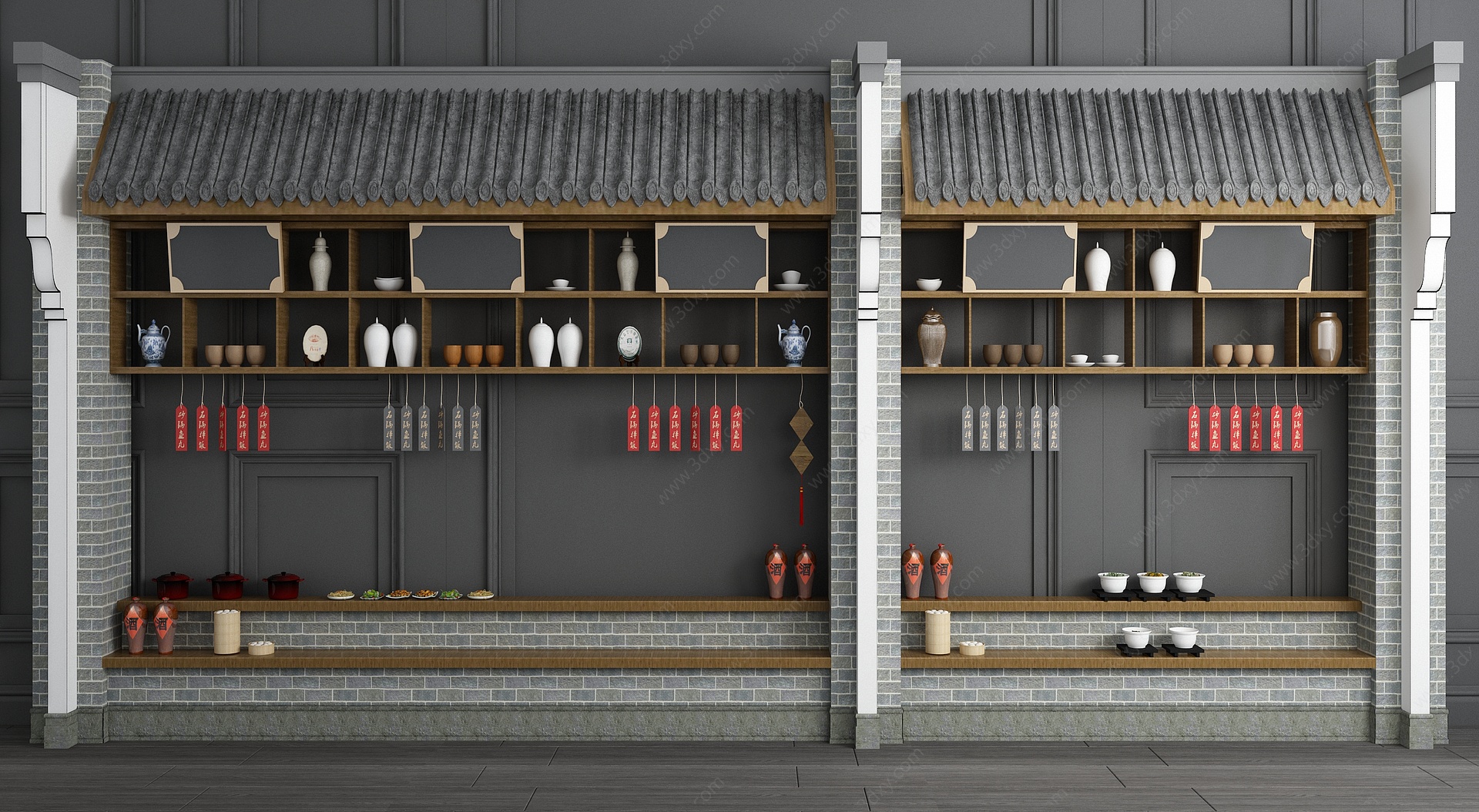 新中式餐馆点菜台传菜窗口3D模型