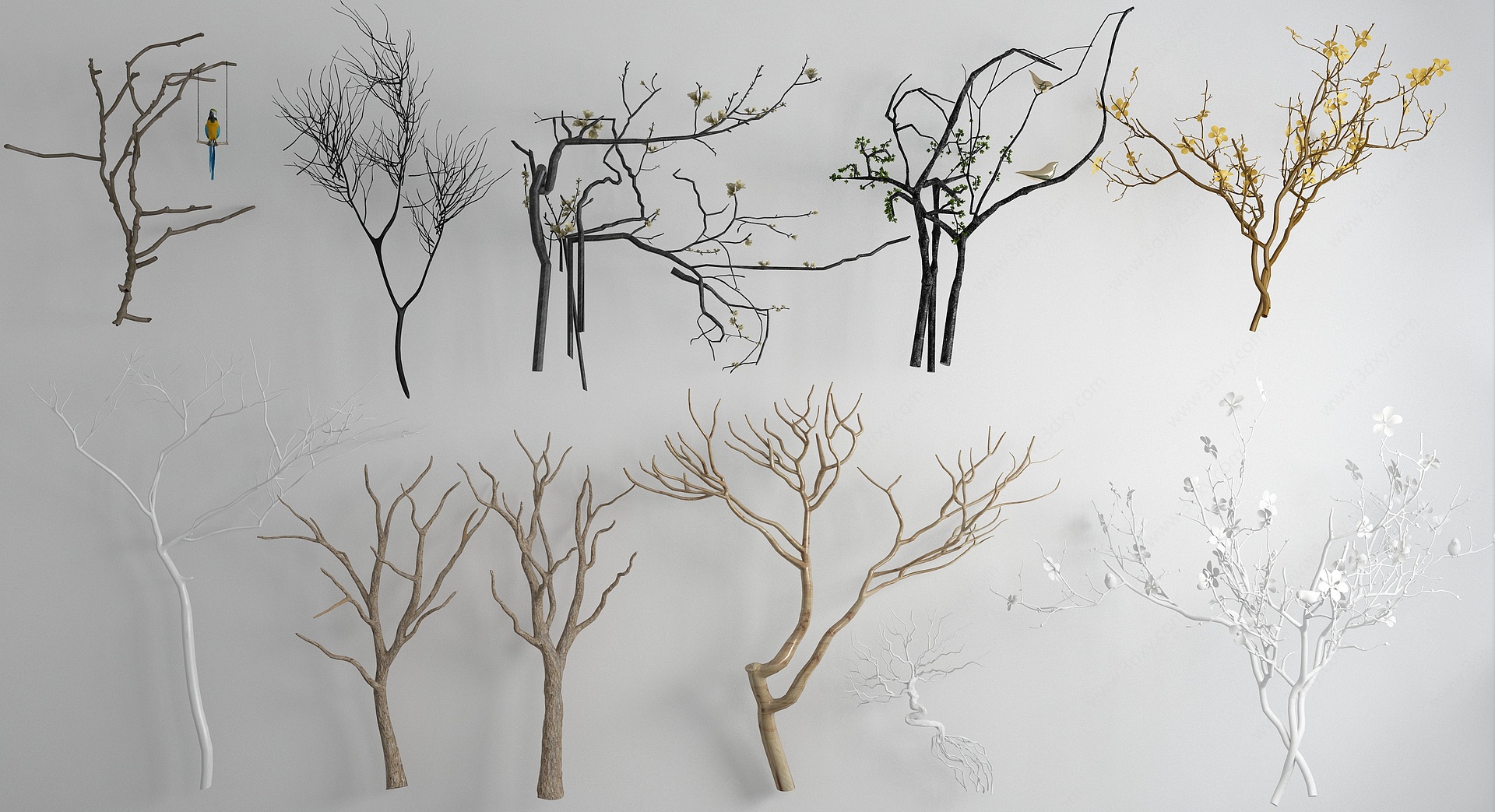 现代干枝树枝装饰品组合3D模型