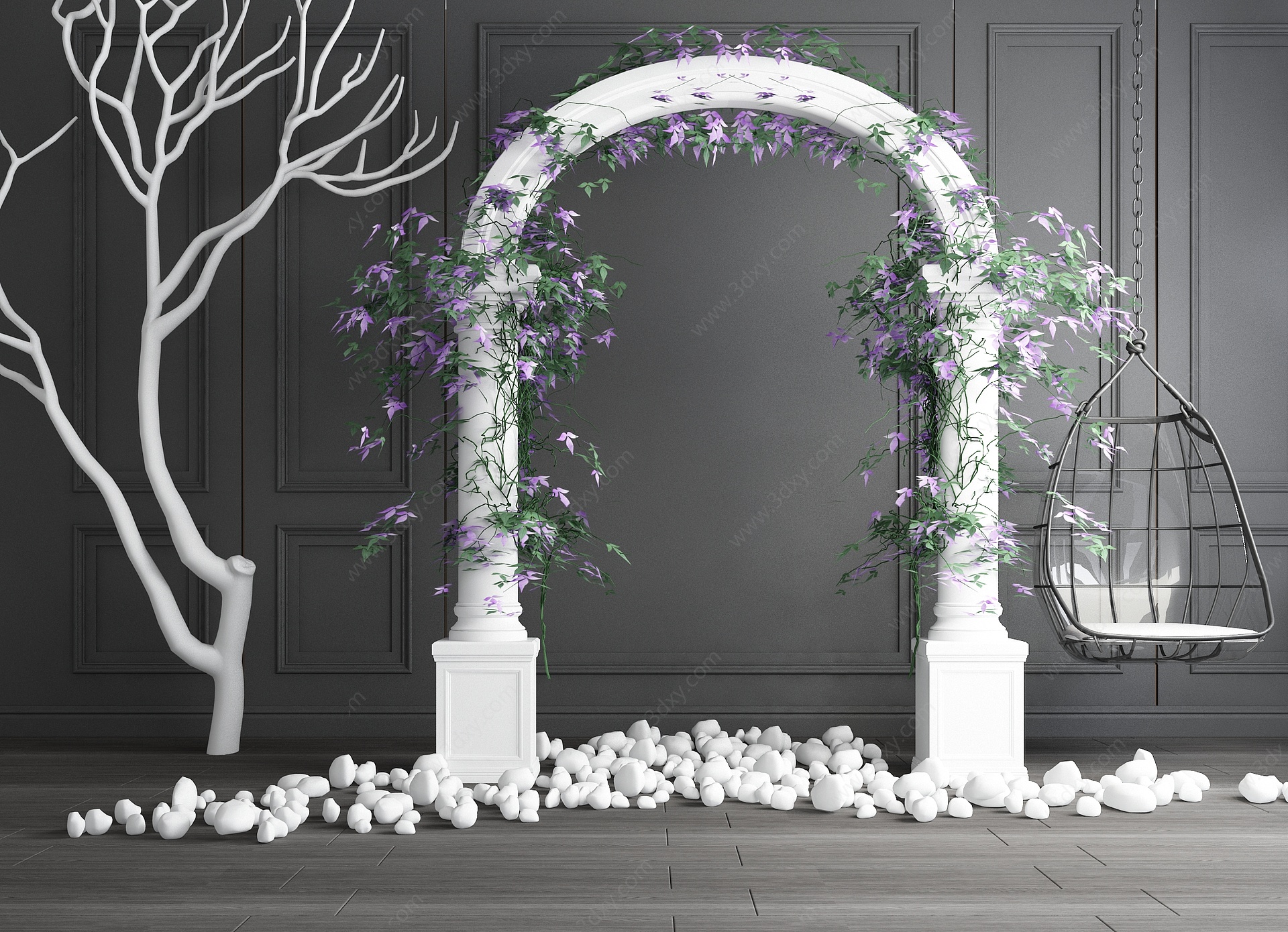 婚礼花圈花环干枝吊椅组合3D模型