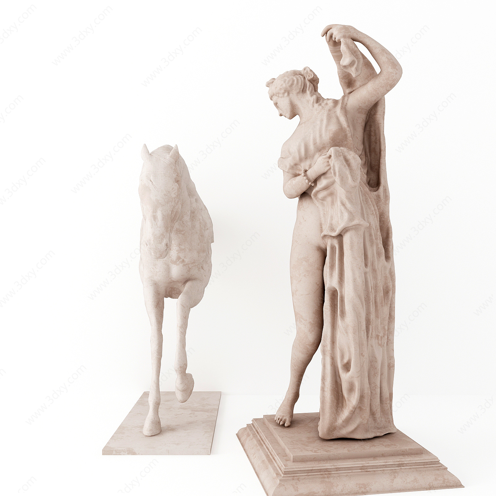 现代马儿与人雕塑摆件3D模型