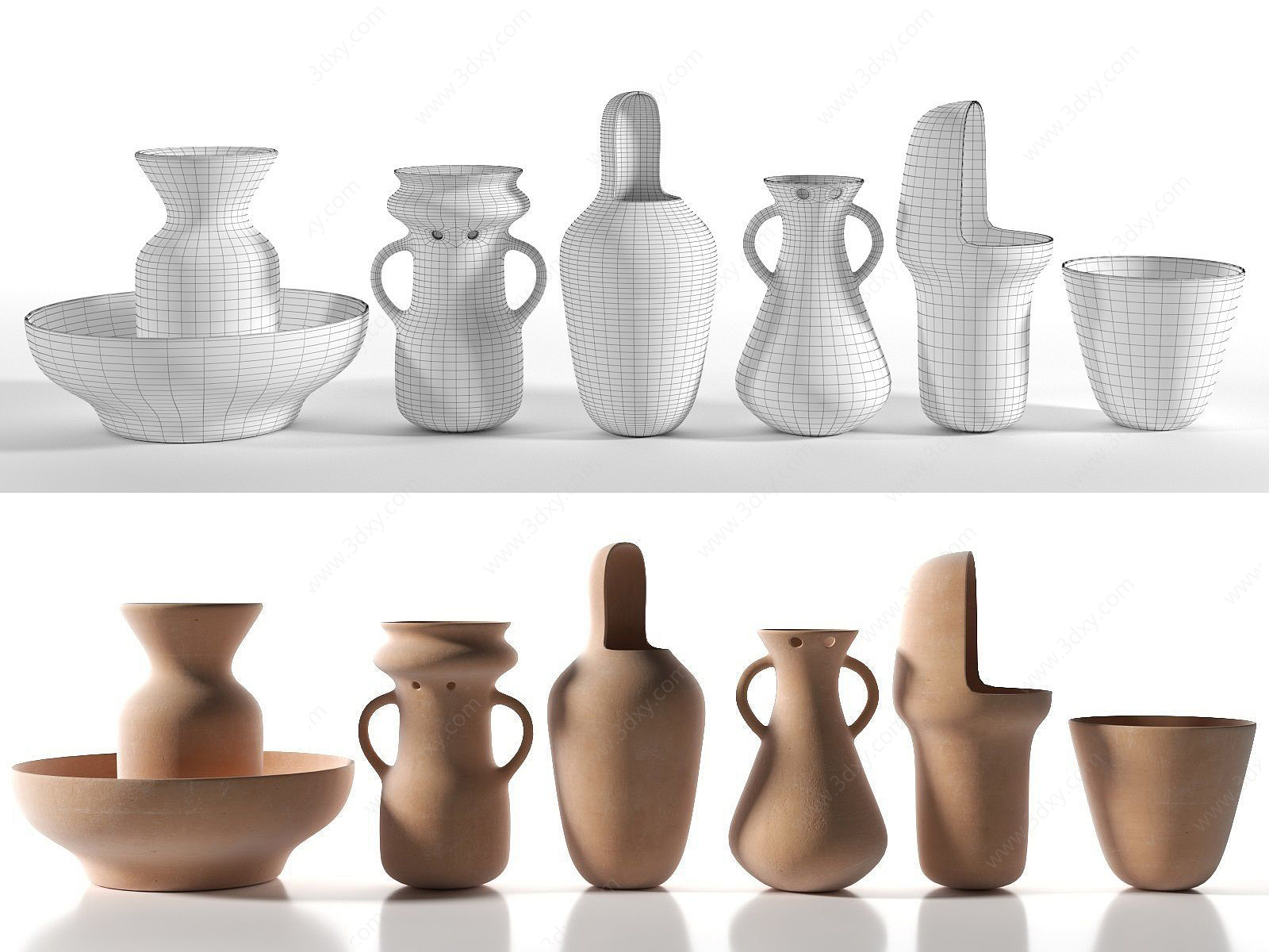 现代陶艺陶罐组合3D模型