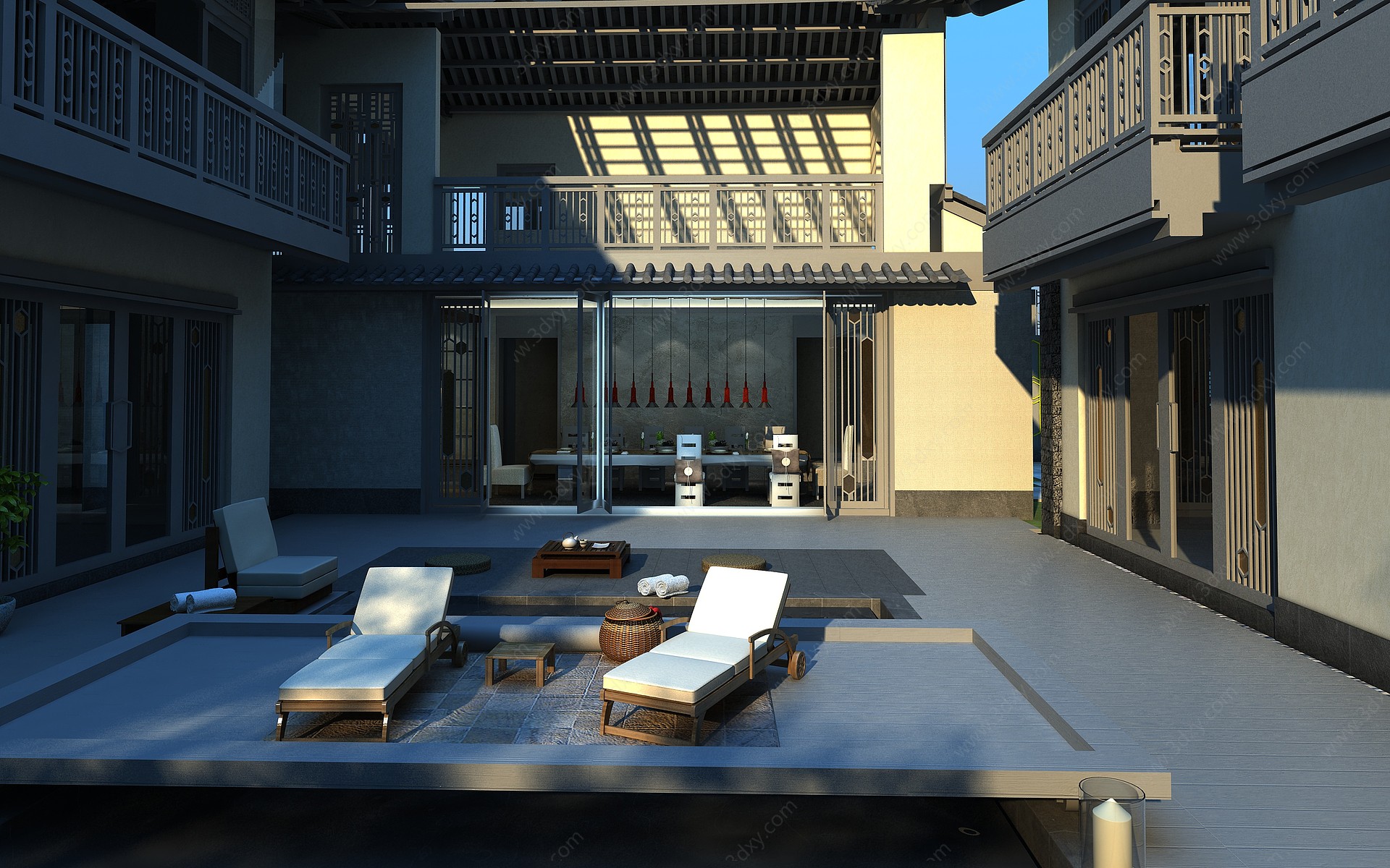 中式庭院室内室外景观3D模型