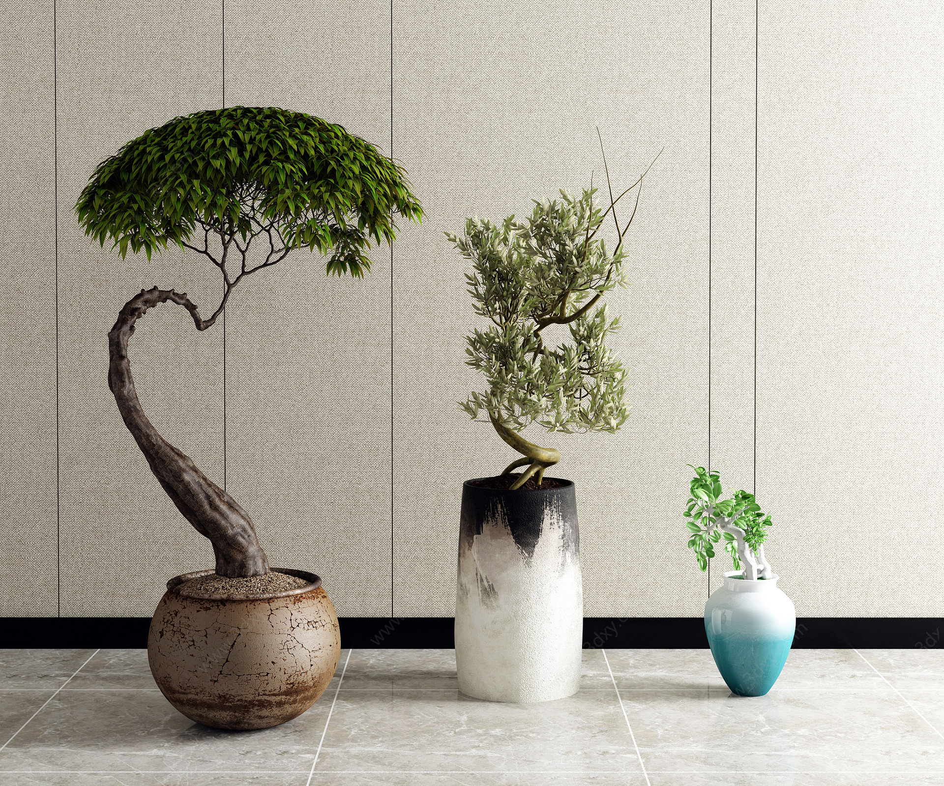 新中式植物盆栽景观3D模型