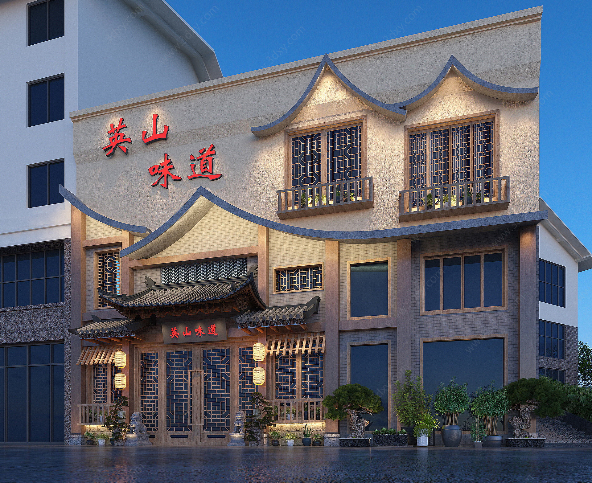 中式餐厅门头3D模型