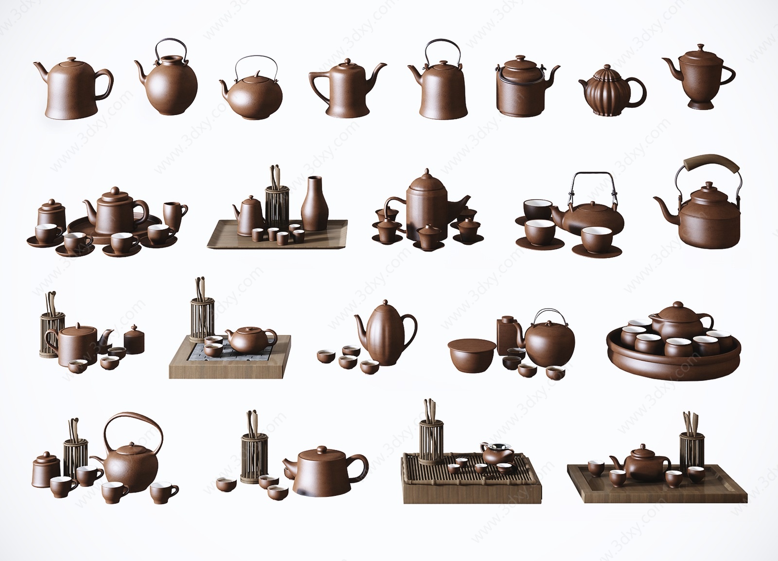 中式茶壶茶杯茶具组合3D模型